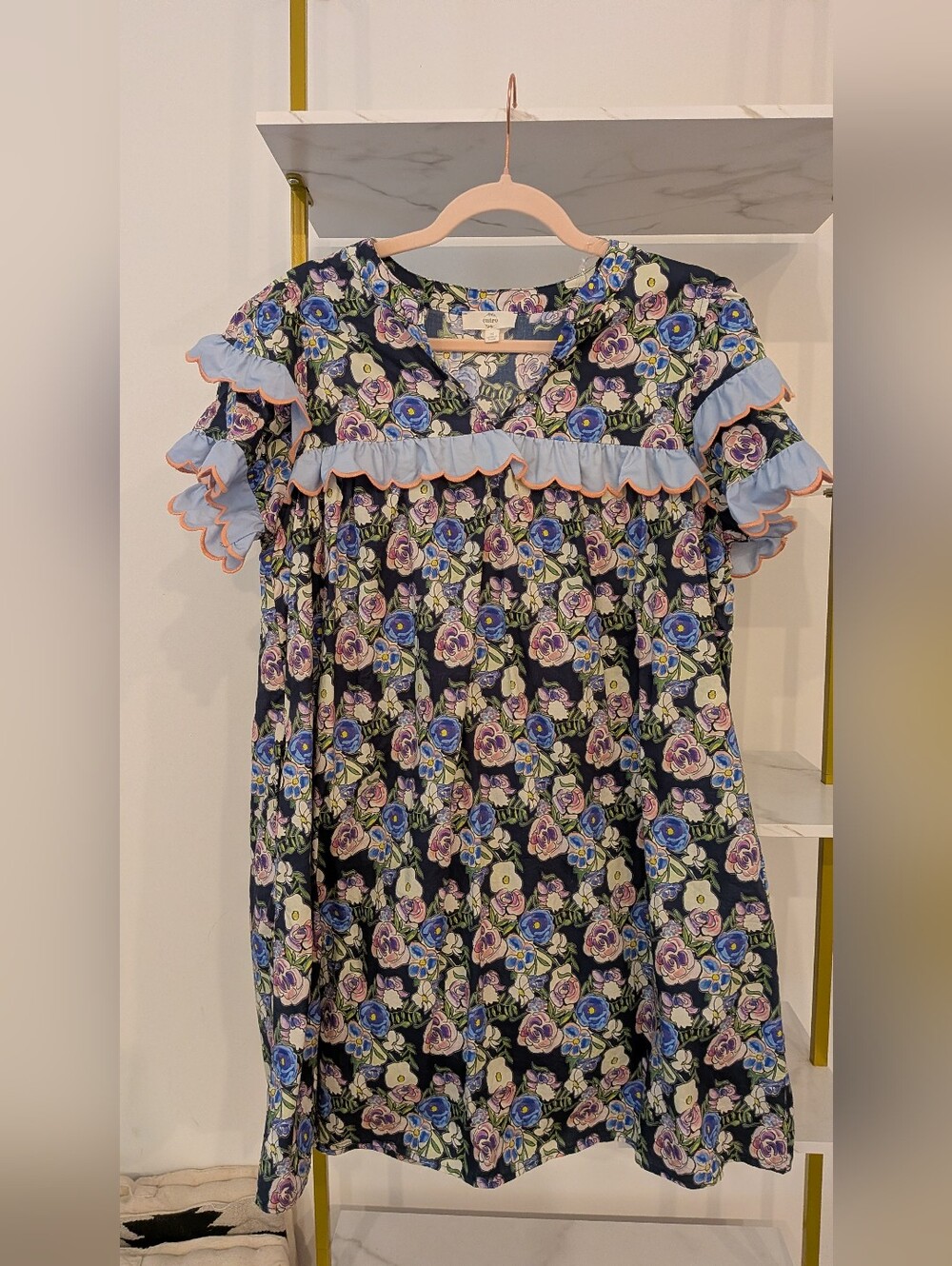 entro Navy Floral Shift Dress with Blue, Lavender & Peach Accents & Pockets!